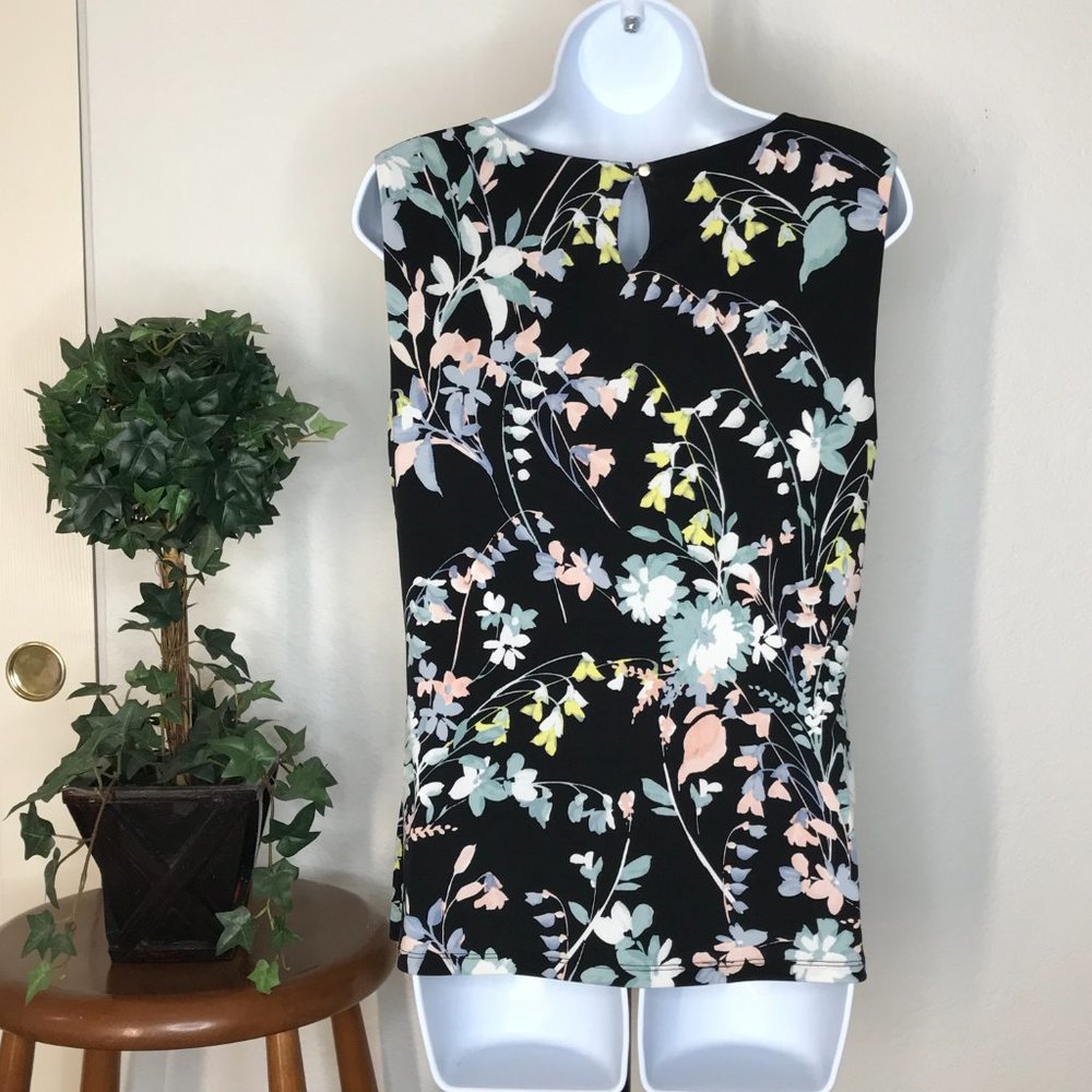 Calvin Klein Floral Sleeveless Blouse | Black/Light Blue | Medium - Picture 7 of 12